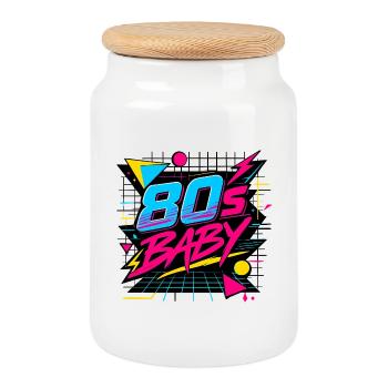 Baby Neon Rétro des années 80 - Boîte à biscuits avec couvercle en bois - blanc - Devant