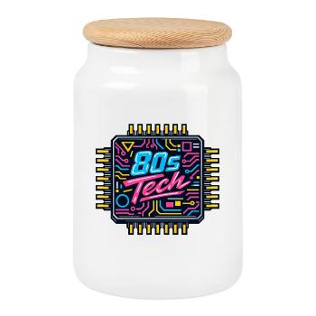 Puce Tech Neon des années 80 - Boîte à biscuits avec couvercle en bois - blanc - Devant