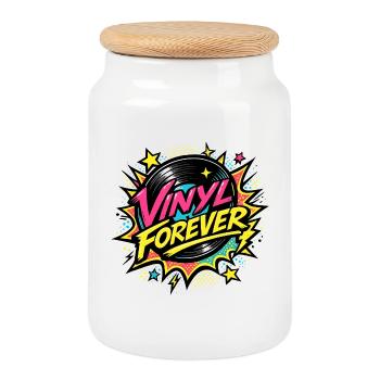Vinyl Forever Retro Pop - Boîte à biscuits avec couvercle en bois - blanc - Devant