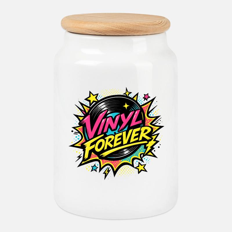 Vinyl Forever Retro Pop - Cookie Jar with Wooden Lid - white