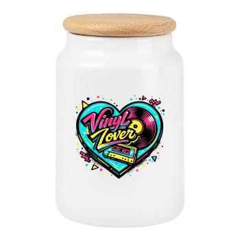 Vinyl Heart Neon - Cookie Jar with Wooden Lid - white - Front