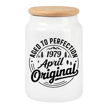April 1979 – Legend of the Peaks and Mountains - Cookie Jar with Wooden Lid - white - Front
