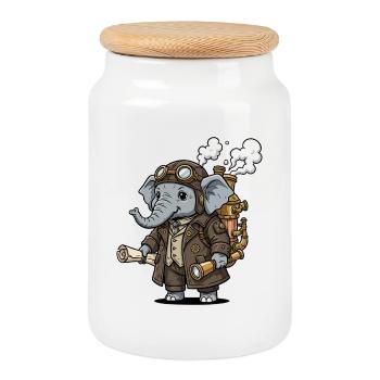 Elephant Explorer Steampunk Steampunk Retro - Keksdose mit Holzdeckel - Weiß - Vorne