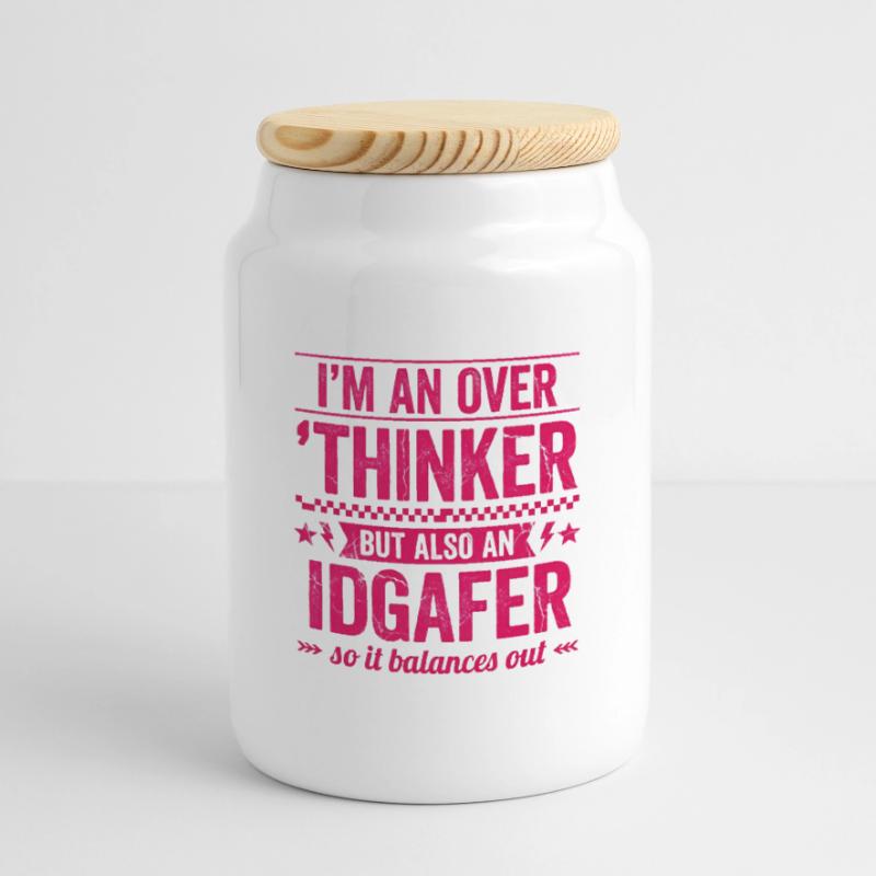 Overthinker & IDGAF – funny saying for Overthin Cookie Jar with Wooden Lid