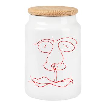 Face de ligne rouge - Boîte à biscuits avec couvercle en bois - blanc - Devant