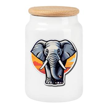 Éléphant coucher soleil sticker - Boîte à biscuits avec couvercle en bois - blanc - Devant