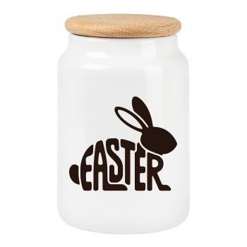 Osterhase Typo-Form - Keksdose mit Holzdeckel - Weiß - Vorne