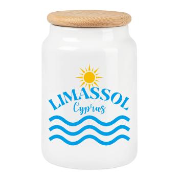 Limassol Chyprite Vagues de soleil - Boîte à biscuits avec couvercle en bois - blanc - Devant