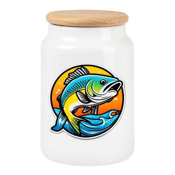 Bright rainbow bass - Cookie Jar with Wooden Lid - white - Front