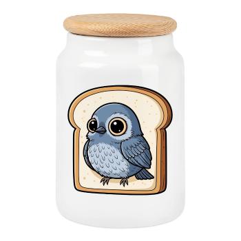 'Pigeon in Bread' Hilarious Bird Illustration Funn - Boîte à biscuits avec couvercle en bois - blanc - Devant