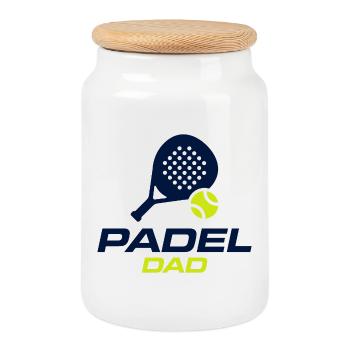 Padel-Papa lustiges Padel-Geschenkhemd - Keksdose mit Holzdeckel - Weiß - Vorne