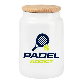 Padel-Süchtiger Lustiges Padel-Liebhaber-Shirt - Keksdose mit Holzdeckel - Weiß - Vorne