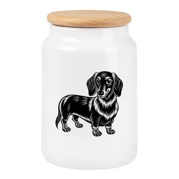 Dackelhund - Keksdose mit Holzdeckel - Weiß - Vorne