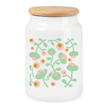 Pivoines abstraites L Blush rose vert citron - Boîte à biscuits avec couvercle en bois - blanc - Devant
