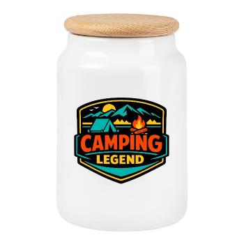 Camping Legende Shield - Keksdose mit Holzdeckel - Weiß - Vorne