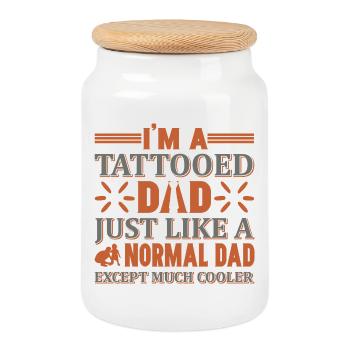 Papa tatoué Papa Père Cool - Boîte à biscuits avec couvercle en bois - blanc - Devant