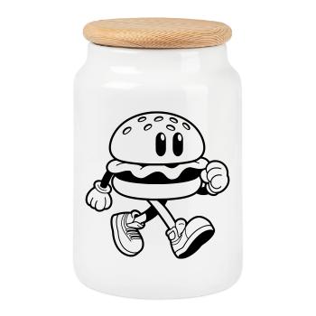 Un burger drôle de course de fast-food - Boîte à biscuits avec couvercle en bois - blanc - Devant