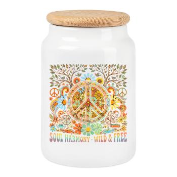 Peace Love Harmony 60s - Cookie Jar with Wooden Lid - white - Front