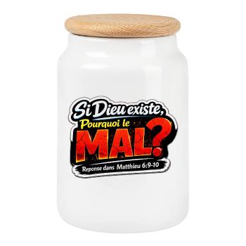 Si Dieu Existe Pourquoi le Mal Sticker - Boîte à biscuits avec couvercle en bois - blanc - Devant