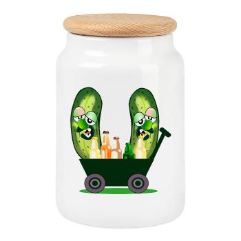 Handcart Gardening Camping Pickles - Cookie Jar with Wooden Lid - white - Front
