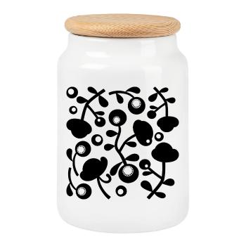 Abstract Peonies L Black Transparent - Cookie Jar with Wooden Lid - white - Front