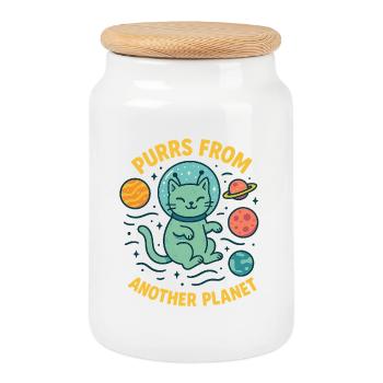 Purrs from an alien planet - Cookie Jar with Wooden Lid - white - Front