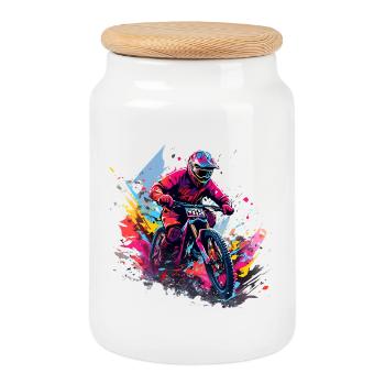 Motocross Color Splash Riders - Boîte à biscuits avec couvercle en bois - blanc - Devant