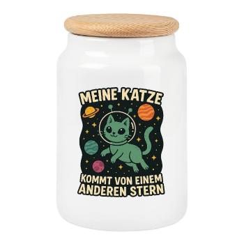 Meine Katze aus Sternenwelt - Keksdose mit Holzdeckel - Weiß - Vorne