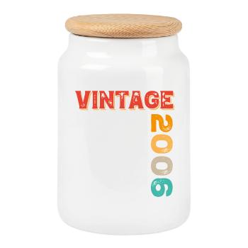 Vintage 2006 - Cookie Jar with Wooden Lid - white - Front