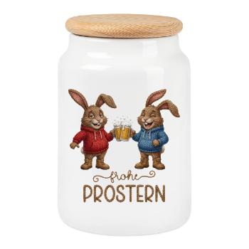 Frohe Prostern Hasen Bier Osterhasen Prosterhase - Keksdose mit Holzdeckel - Weiß - Vorne