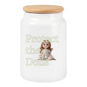 Cute Doll Looking Up – Minimal Design - Keksdose mit Holzdeckel - Weiß - Vorne