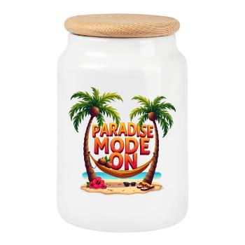 Paradise Mode On - Keksdose mit Holzdeckel - Weiß - Vorne