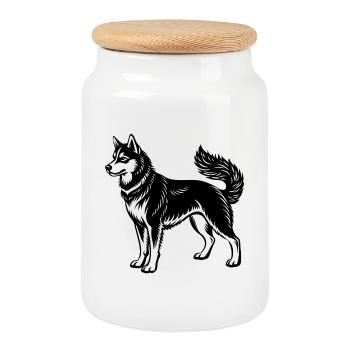 Husky - Cookie Jar with Wooden Lid - white - Front
