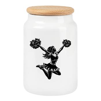 Cheerleader Cheer Jumping - Cookie Jar with Wooden Lid - white - Front
