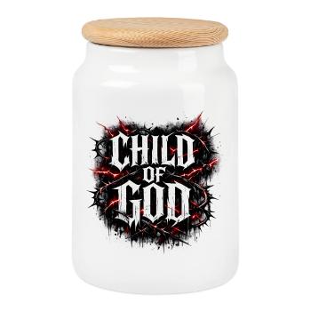child of god - Cookie Jar with Wooden Lid - white - Front