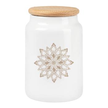 Motif de dentelle mandala beige - Boîte à biscuits avec couvercle en bois - blanc - Devant