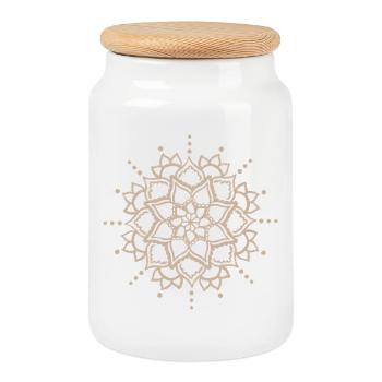 Beige Mandala-Blüte - Keksdose mit Holzdeckel - Weiß - Vorne