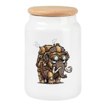 Mammoth Steampunk gepanzerter Dampfkessel - Keksdose mit Holzdeckel - Weiß - Vorne