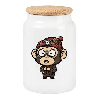 Singe Inventeur Steampunk Bonnet à Horloge - Boîte à biscuits avec couvercle en bois - blanc - Devant