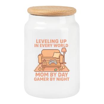 Pixel Gamer Mom: Leveling Up Everyday - Keksdose mit Holzdeckel - Weiß - Vorne