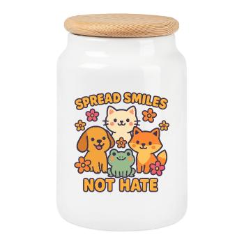 Spread Smiles Not Hate – Cute Animal Friends - Cookie Jar with Wooden Lid - white - Front