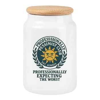Skeptical Sun Saying - Cookie Jar with Wooden Lid - white - Front