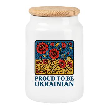 Ukrainischer Stolz – Blütenfolk - Keksdose mit Holzdeckel - Weiß - Vorne