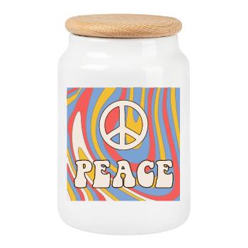 Retro Hippie Peace Design – 70s Vibes & Freedom  - Keksdose mit Holzdeckel - Weiß - Vorne