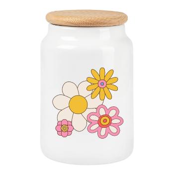 Graphique rétro de pouvoir floral – Hippie mignon des années 70 - Boîte à biscuits avec couvercle en bois - blanc - Devant