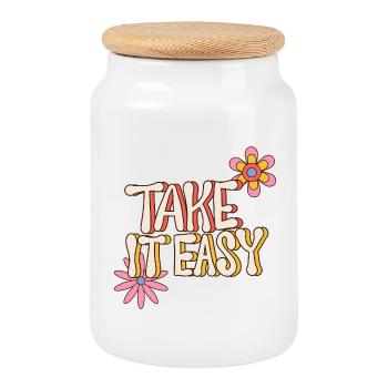 Take It Calm – Flower Power rétro années 70 - Boîte à biscuits avec couvercle en bois - blanc - Devant