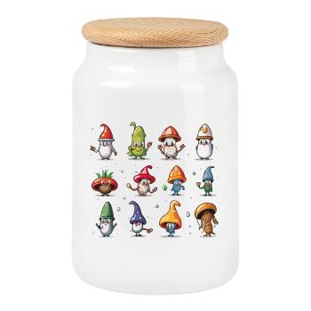 Parade des Gnomes Champignons - Boîte à biscuits avec couvercle en bois - blanc - Devant