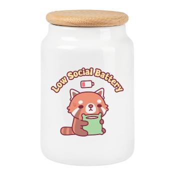 Un panda roux mignon né avec une faible batterie sociale - Boîte à biscuits avec couvercle en bois - blanc - Devant