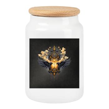 Montre ailée en or foncé - Boîte à biscuits avec couvercle en bois - blanc - Devant