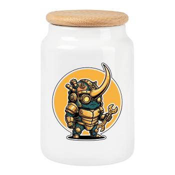 Scarab Rhinoceros Steampunk Ingenieur Schlüssel - Keksdose mit Holzdeckel - Weiß - Vorne
